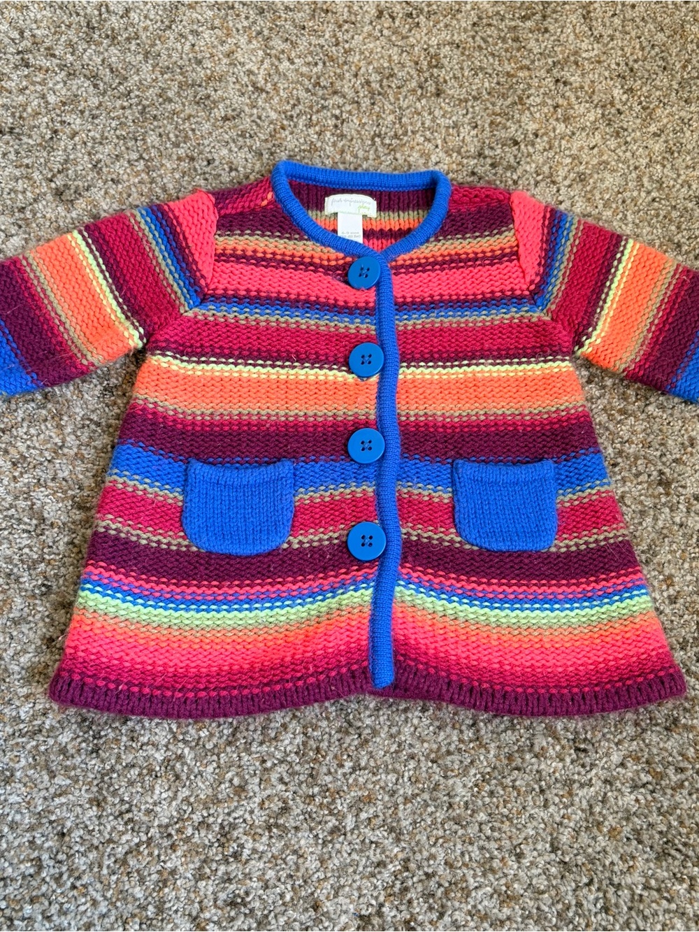 First Impressions Rainbow Striped Knit Cardigan with Blue Trim